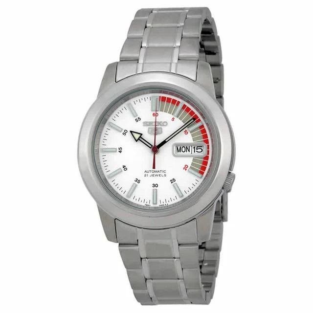 Best Sale ⌛ Seiko 5 Automatic Stainless Steel White Dial Men's ⌚ Watch SNKK25 Silver 💯