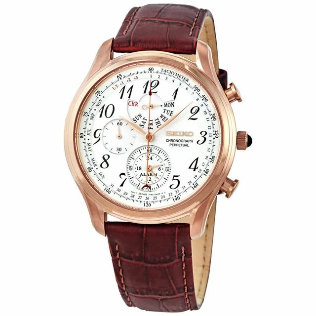 Top 10 ๐งจ Seiko Chronograph Alarm Quartz White Dial Men's โ Watch SPC256P1 Brown ๐