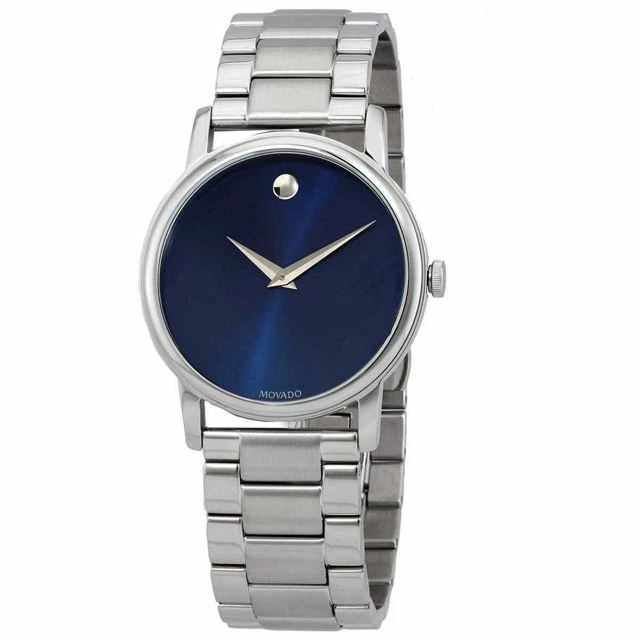 New ๐ Movado Classic Museum Quartz Navy Dial Men's โ Watch 2100015 Silver ๐