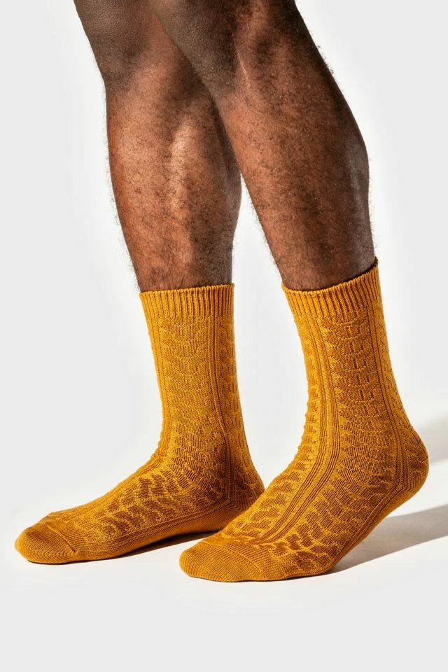 Best Pirce ๐ PAPER PROJECT Superwash Merino Wool Cable ๐งฆ Socks Mustard ๐ฅฐ - Image 3