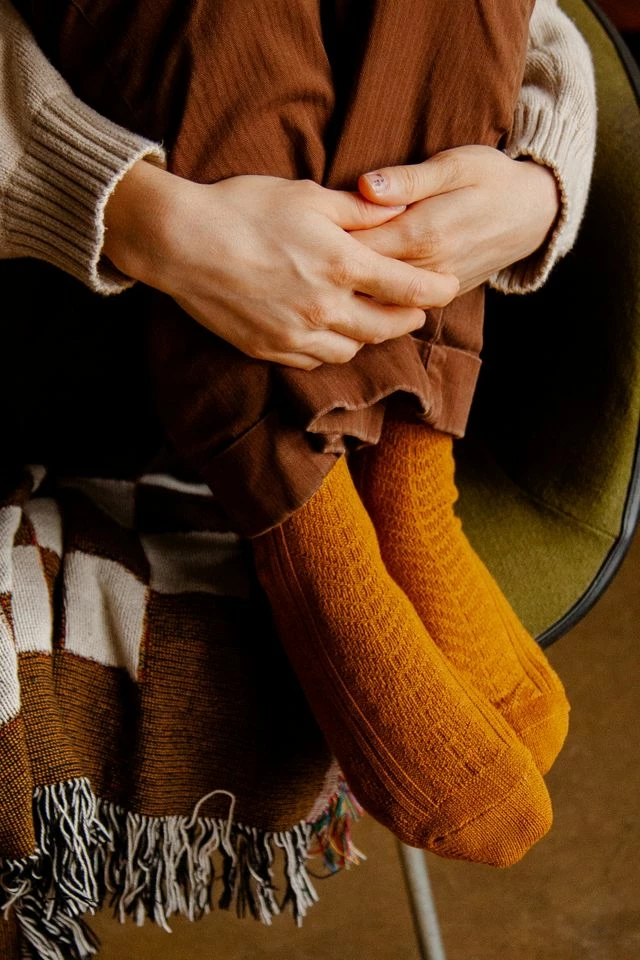 Best Pirce ๐ PAPER PROJECT Superwash Merino Wool Cable ๐งฆ Socks Mustard ๐ฅฐ - Image 4