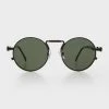 Brand new ⌛ Sunglass Museum Ivan Round Steampunk 👓 Sunglasses Black / Green Lens 😀
